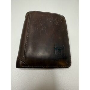 Bullcaptain Genuine Leather Trifold Wallet Brown RFID Style 3.5x4.5"